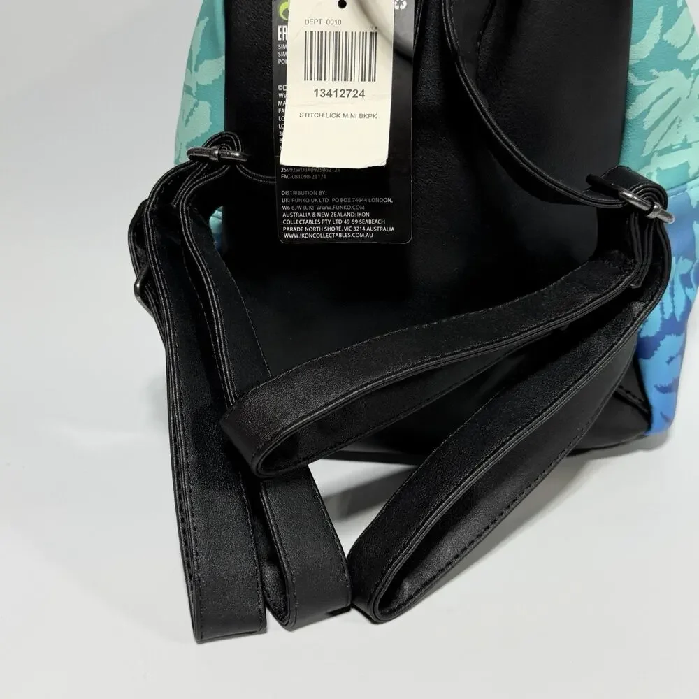 NEW Disney Loungefly Stitch Lick Mini Backpack Tropical Leaves Blue 12